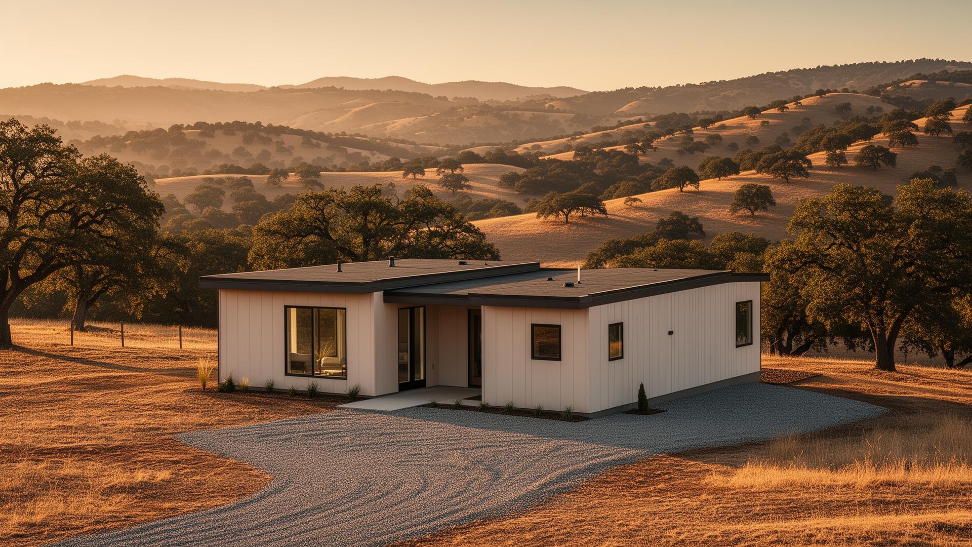Manufactured home rendered on Northern California land